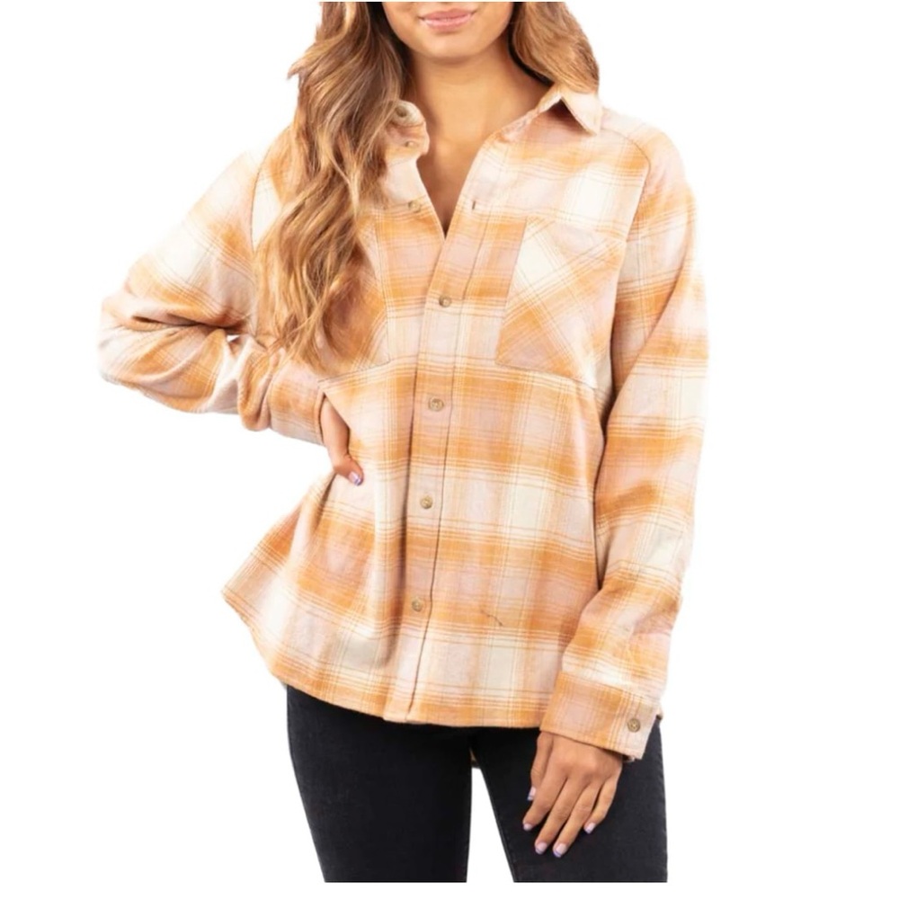 Rip Curl Women's Count Flannel Button Down Long Sleeve Shirt, 100% Cotton, Size